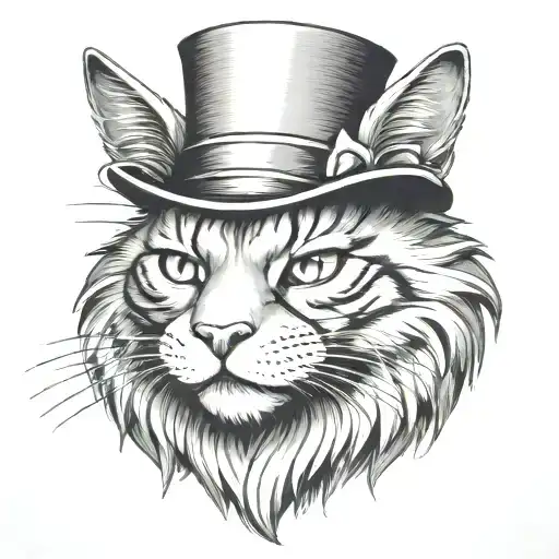 Snarling Cat Long Hair Wearing A Top Hat