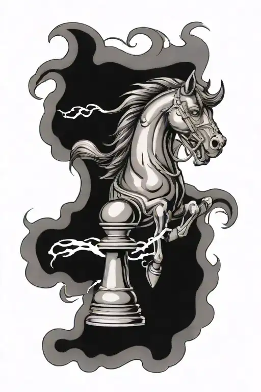 Horse Chess Piece Being Electrocuted By Lightning