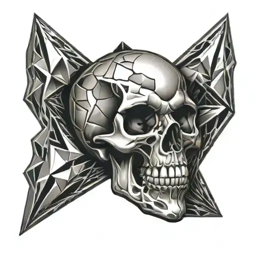 Skull Coming Out Of A Diamond Shape At An Angle