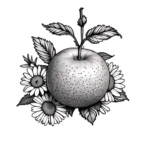 Orange Fruit With Daisies And Roses Simple Line Drawing