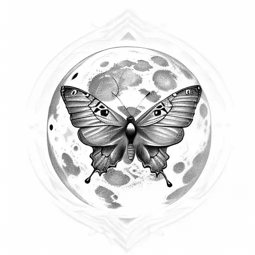 Moon With Butterfly With Runes Text