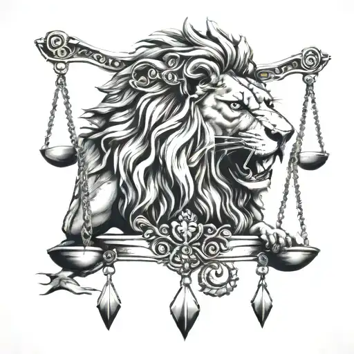 Lion Head Biting Scales Of Justice