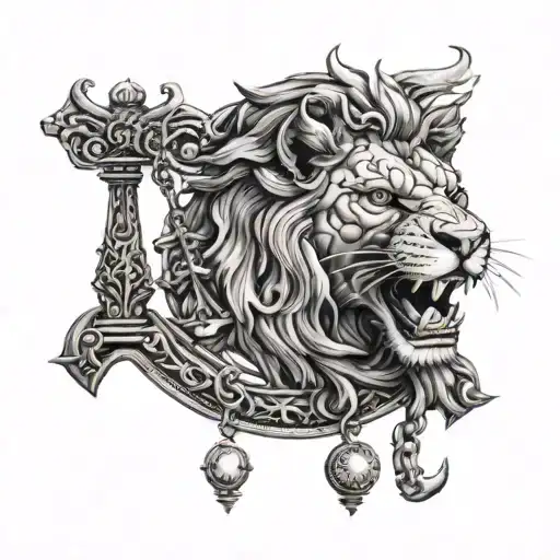 Lion Head Biting Scales Of Justice