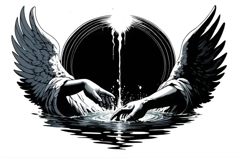 Angel Reaching Down To A Human Hand Coming Out Of The Water
