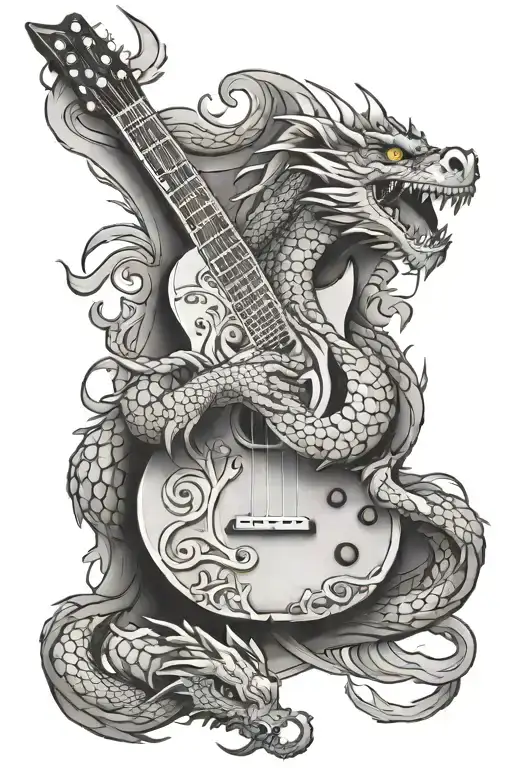 Guitar And Dragon Intertwined
