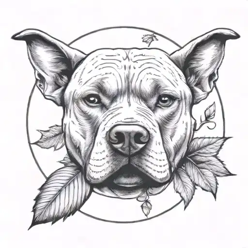 Pitt Bull Face Inside A Circle With Holly Flowers Beneath Its Face