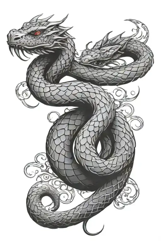 Black Snake Interwined With Red Dragon