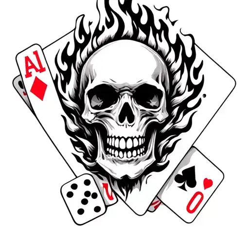 Gamblers Lifestyle Dice Cards Skull Fire Coming