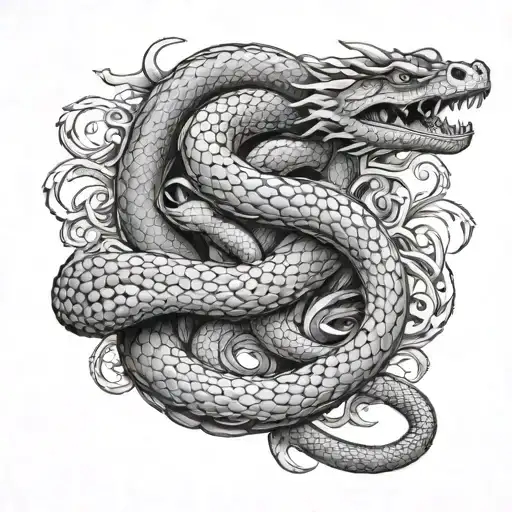 Snake And Dragon Wrapped Together