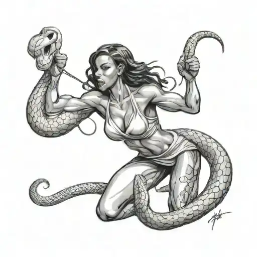 Black Woman Fighting A Snake