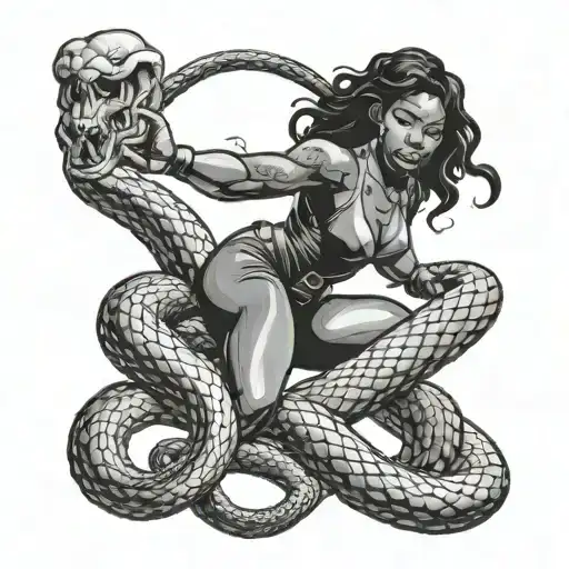 Black Woman Fighting A Snake