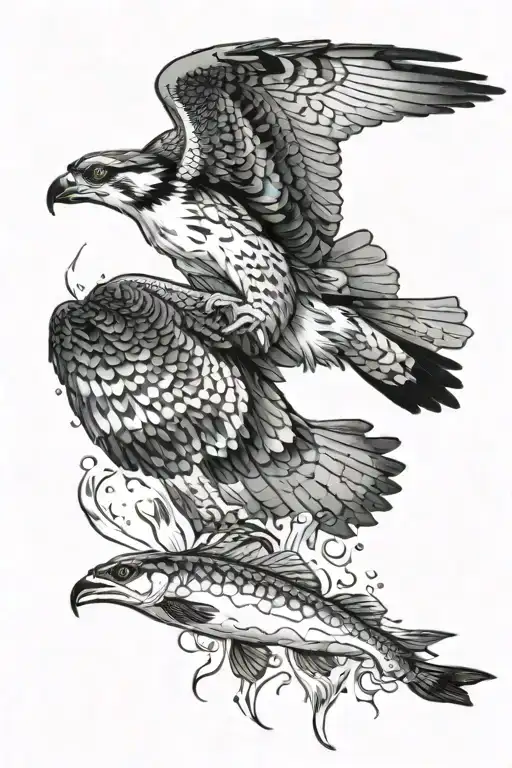 Osprey Catching A Small Trout From The River In The Forest