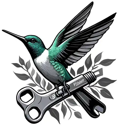 Humming Bird And Plumbers Pipe Wrench Intertwined