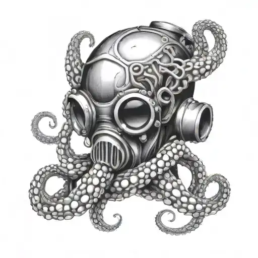 0Ld Diver Helmet And Octopus Wrapped