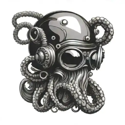 0Ld Diver Helmet And Octopus