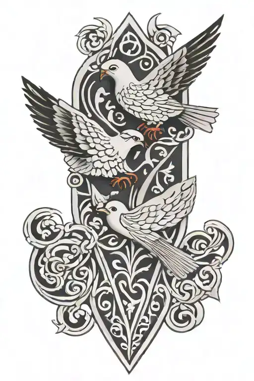 A Welsh Love Spoon Interwoven Twin Doves And An Arrowhead