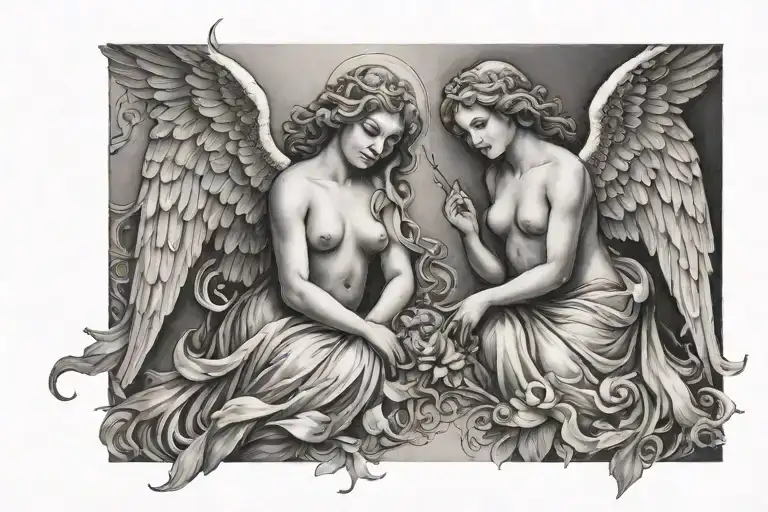 Two Black And White Artistic Angels