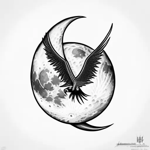 Moon With Pheonix With Preying Mantis