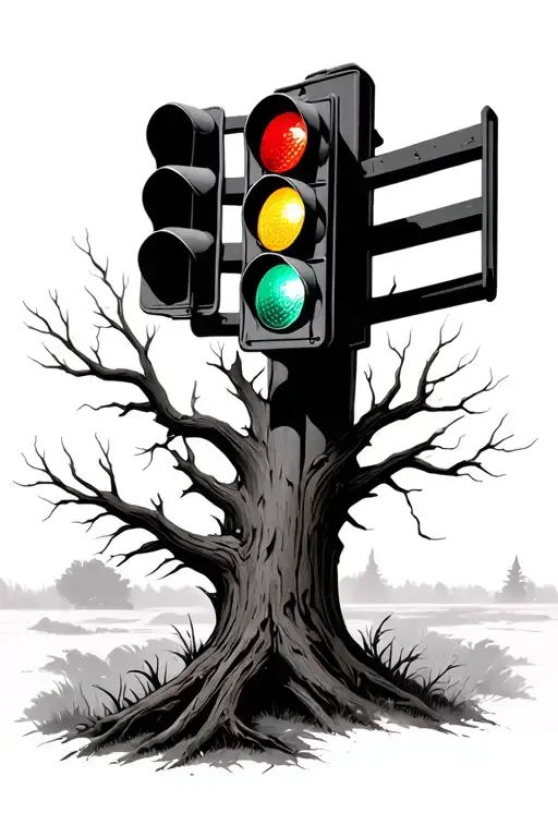 Traffic Light Hanging From Dead Tree