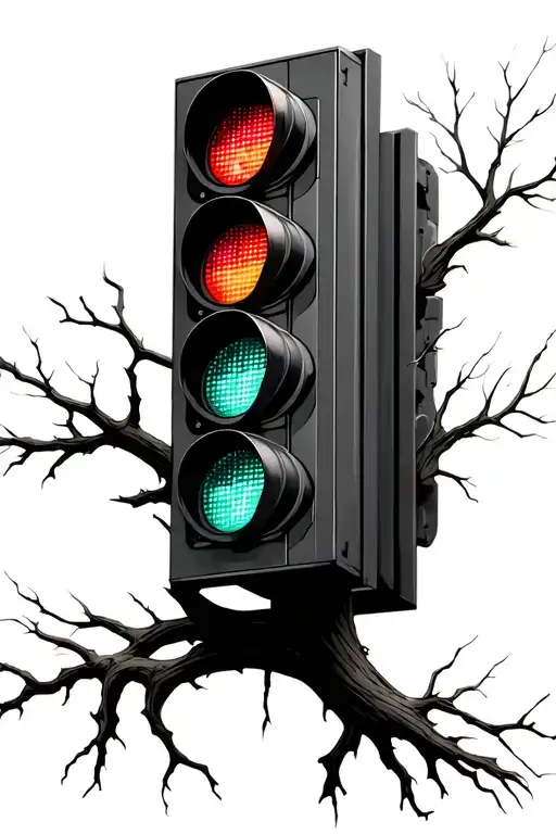 Traffic Light Hanging From Dead Tree