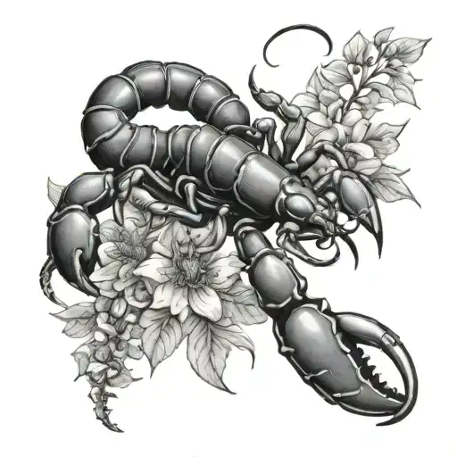 Black Grey Scorpion With Wild Flowers