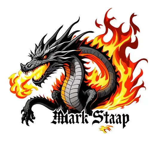 Dragon Blowing Fire With The Name Mark Stapp In The Flames