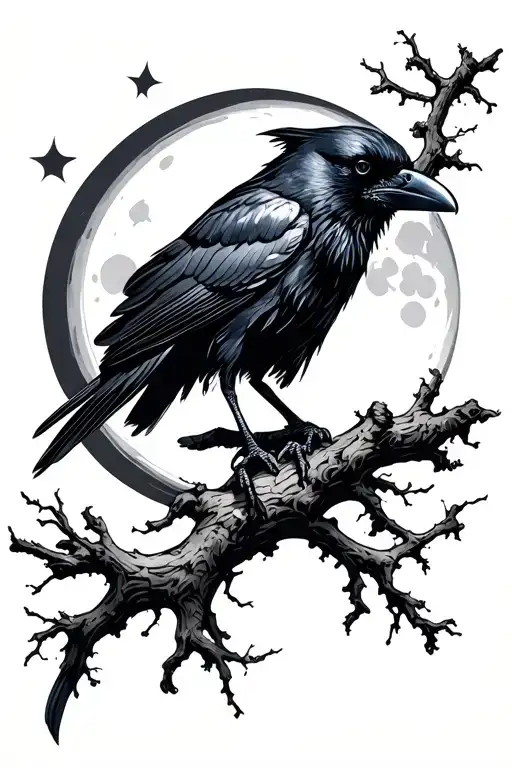 Raven On A Branch Over The Moon