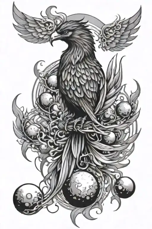 Phoenix Surrounded By Planets