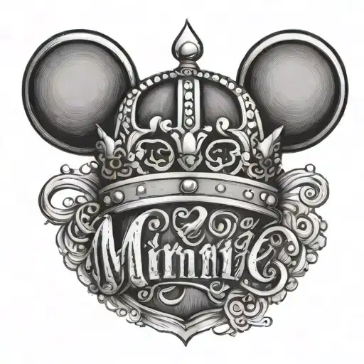 Minnie The Name In Cursive With A Little Heart And A Little Queen Crown