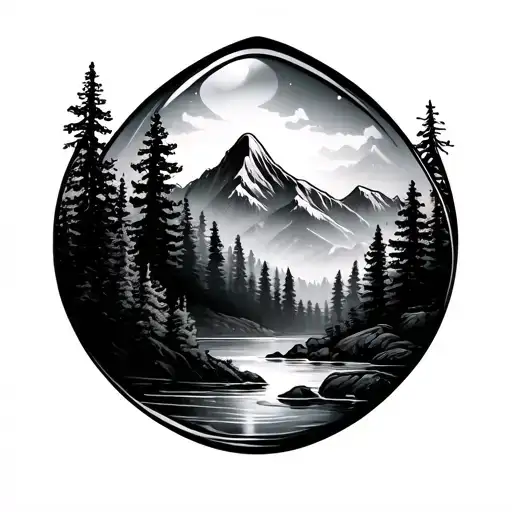 Water Drop With Mountains And Forest Inside