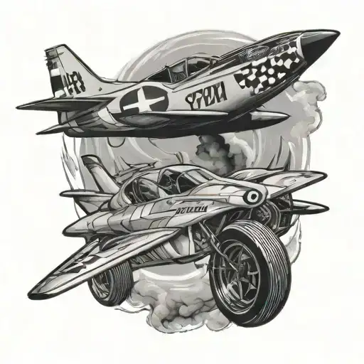 Design A Tattoo Of A Nascar Car Racing Alongside A Fighter Jet