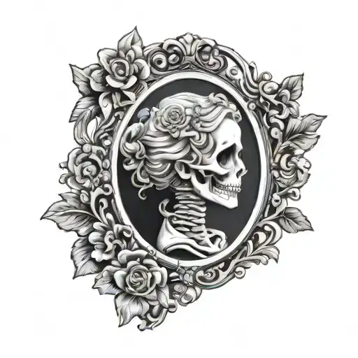 Female Skeleton Cameo With Victorian Frame