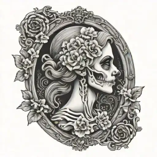 Female Skeleton Cameo With Victorian Frame