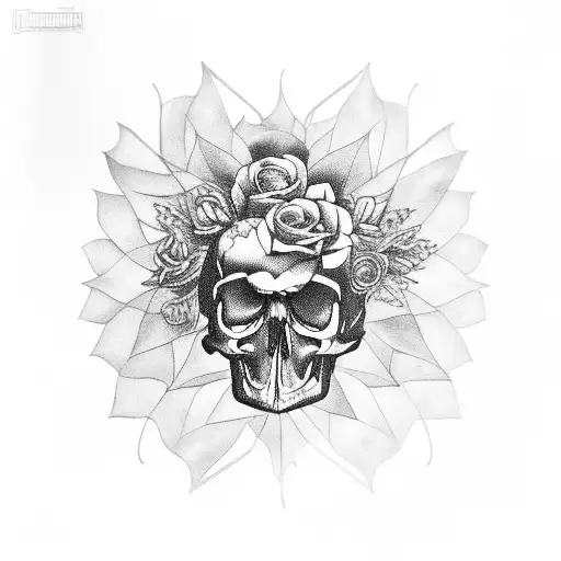 Crow Sitting On A Skull With Flowers