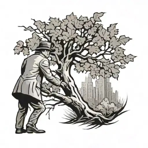 Gentleman Picks Up A Branch And Offers It To A Sycamore Tree As A Gift