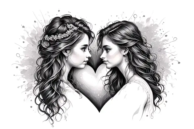 Two Daughters Love Heart Without Face Made Showing Lifeline Of A Dad In Abstract Style