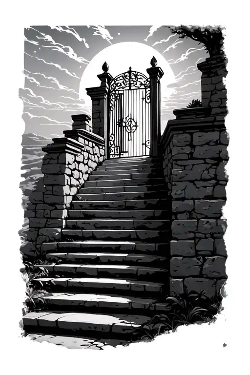 Stair Way To Heaven Gates With Sunset Sky