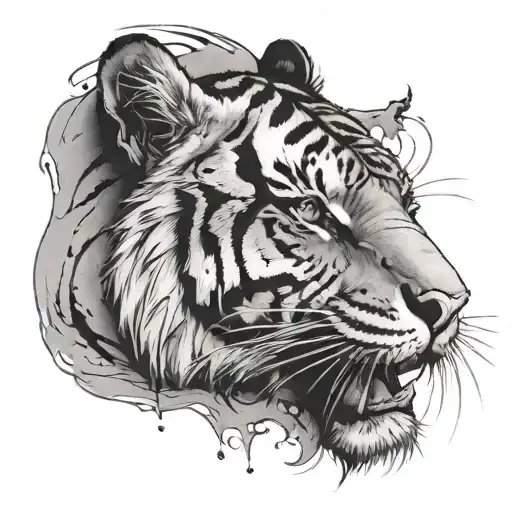 Half Faced Tiger Head With Wounds