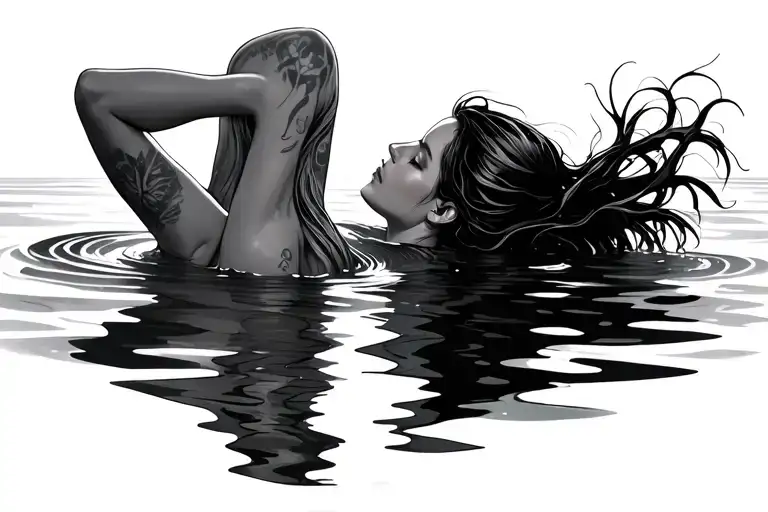 Girl Floating With Back In Water