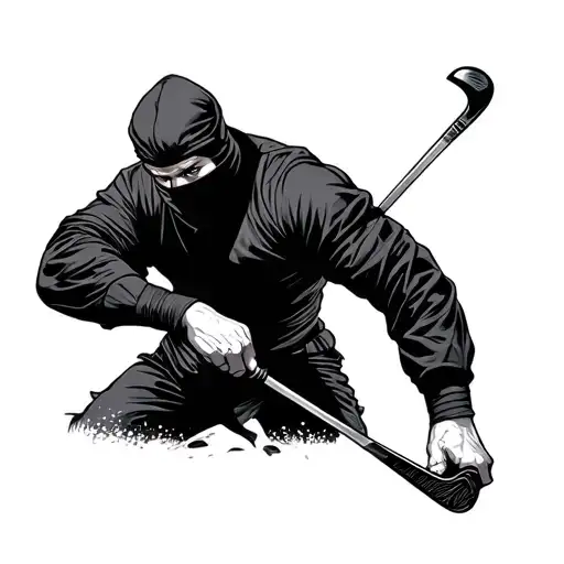 A Ninja With A Seven Iron Golf Club In His Hand Holding