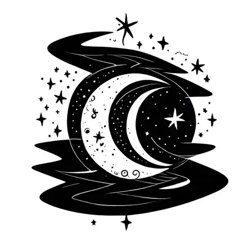 Phases Of The Moon Going Down With Stars And Henna Wrapped Around It