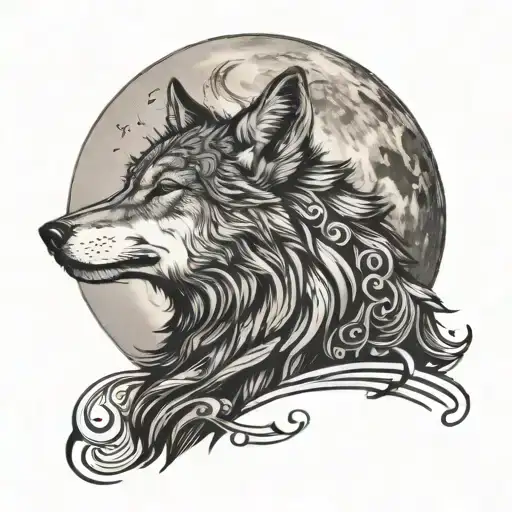 A Black And Grey Portrait Of A Wolf Howling At A Moon Made Of Musical Notes