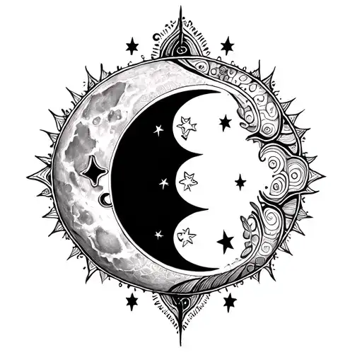 Phases Of The Moon Going Down The Chest With Henna And Stars Around Them