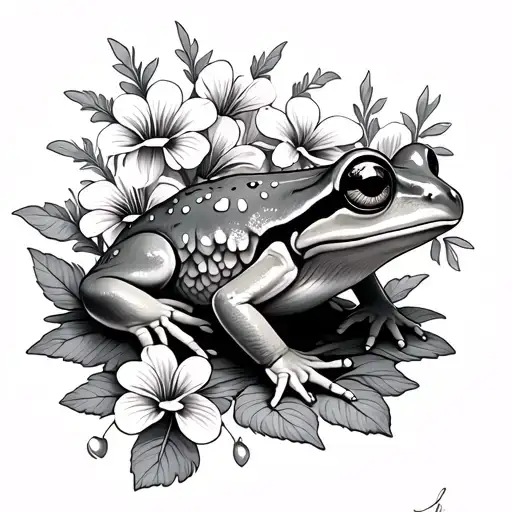 Frog Flowers And Mushrooms