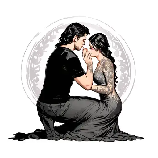 Man Bowing Down To His Wife Worshiping Her