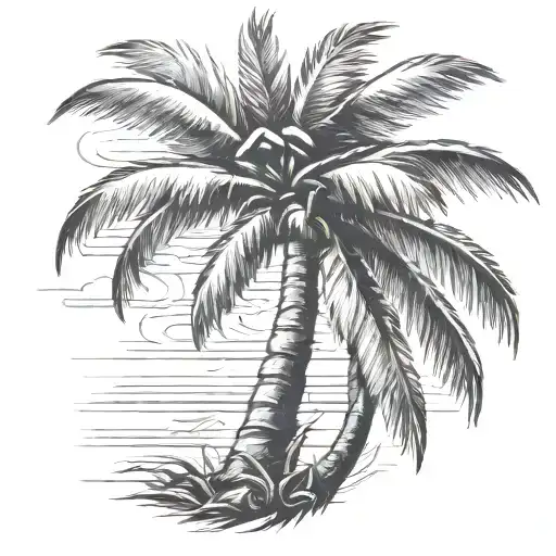 Palm Tree With A Letter C Carved In The Trunk