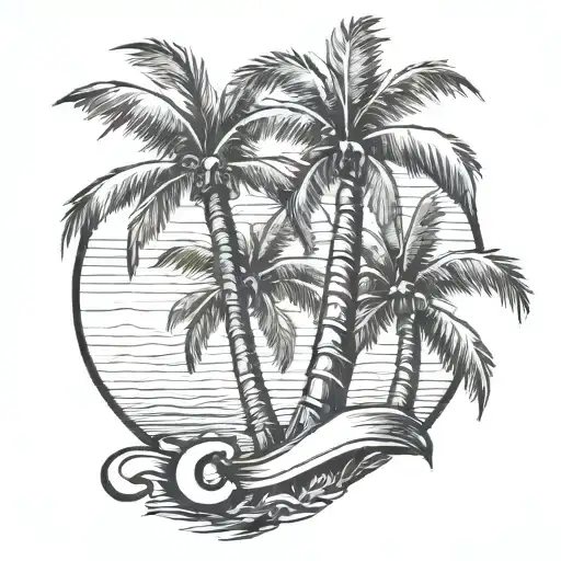 2 Palm Trees With A Letter C Carved In The Trunk
