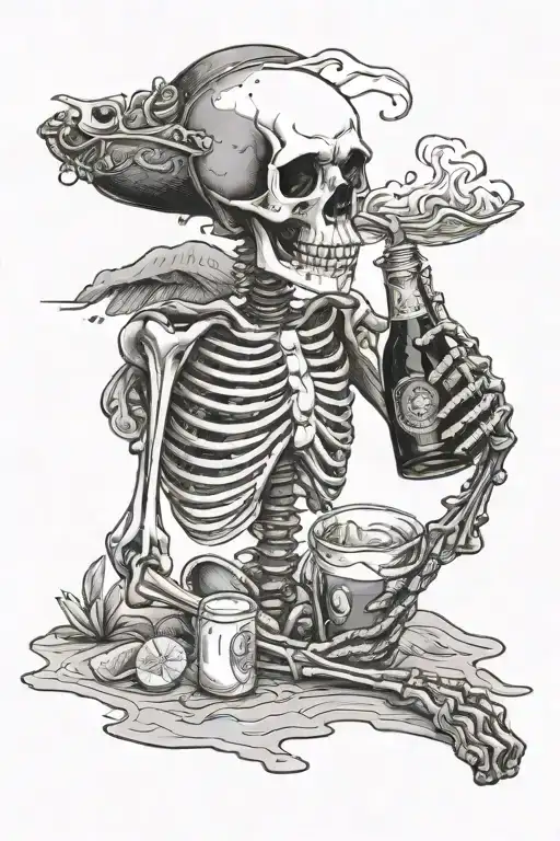 Skeleton Drinking A Corona On The Beach