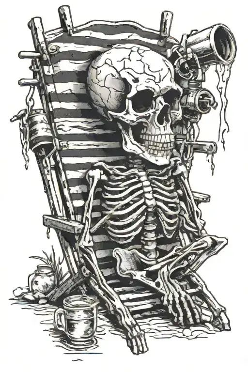Skeleton Drinking A Corona In A Beach Chair