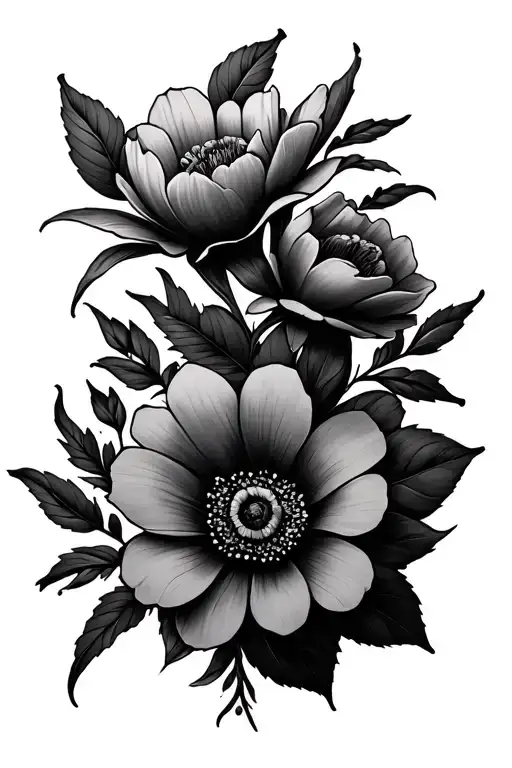 Half Sleeve Black And White Flowers